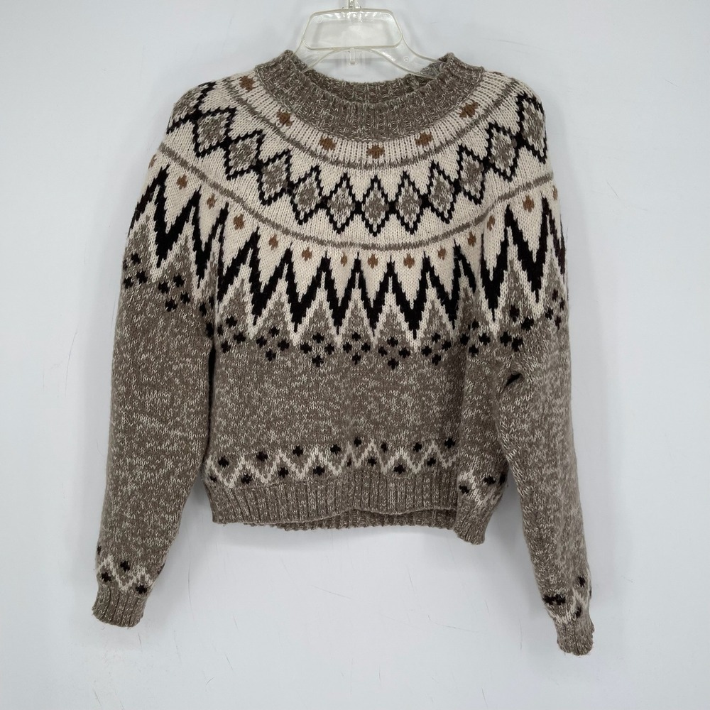 American Eagle AEO Women's Brown Fair Isle Nordic Knit Pullover Sweater Size M